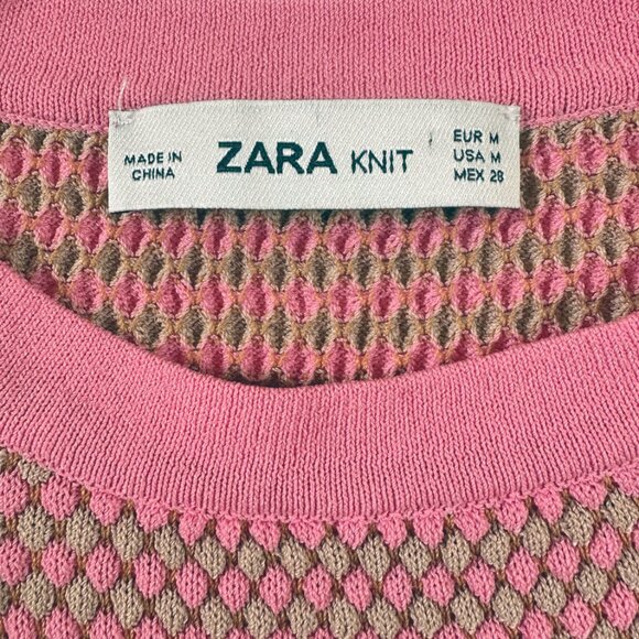 Zara Knit Sweater S/M Pink Pattern Stretchy Y2K Dopamine Dressing Grandmacore - Picture 4 of 6